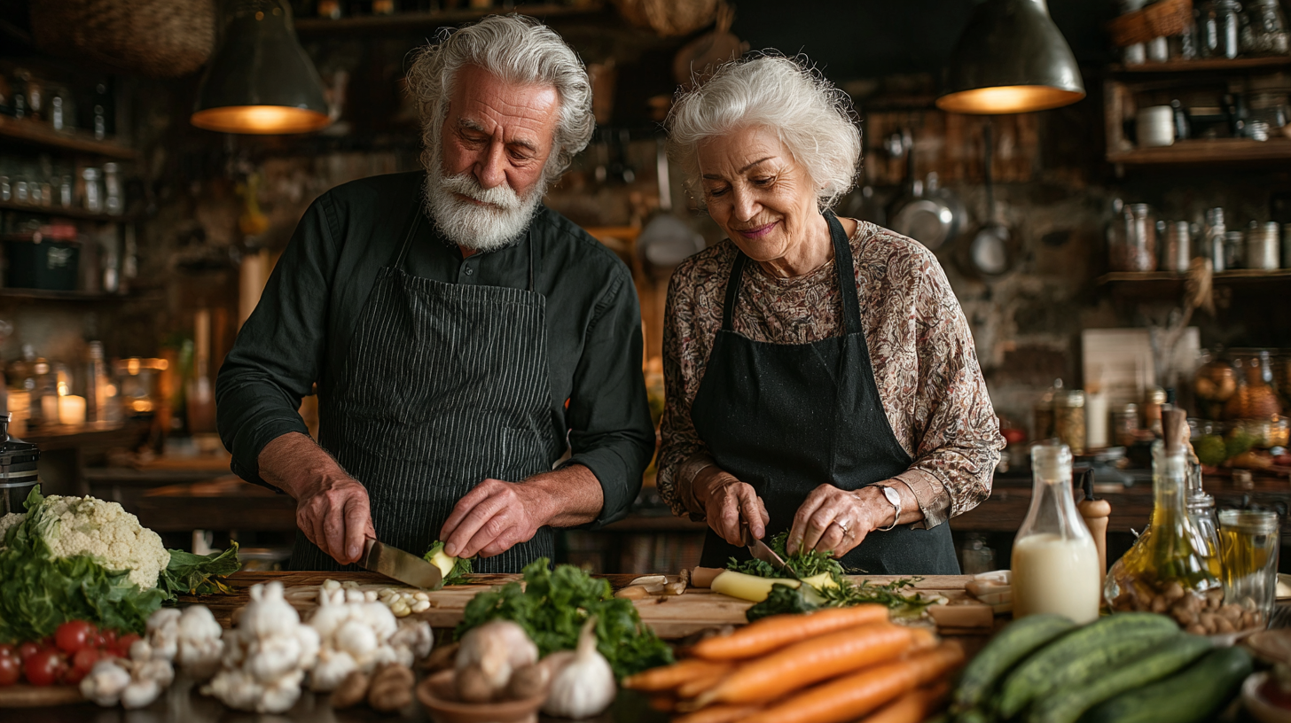 Щаслива сім'я з різних поколінь готує здорову їжу разом на кухні